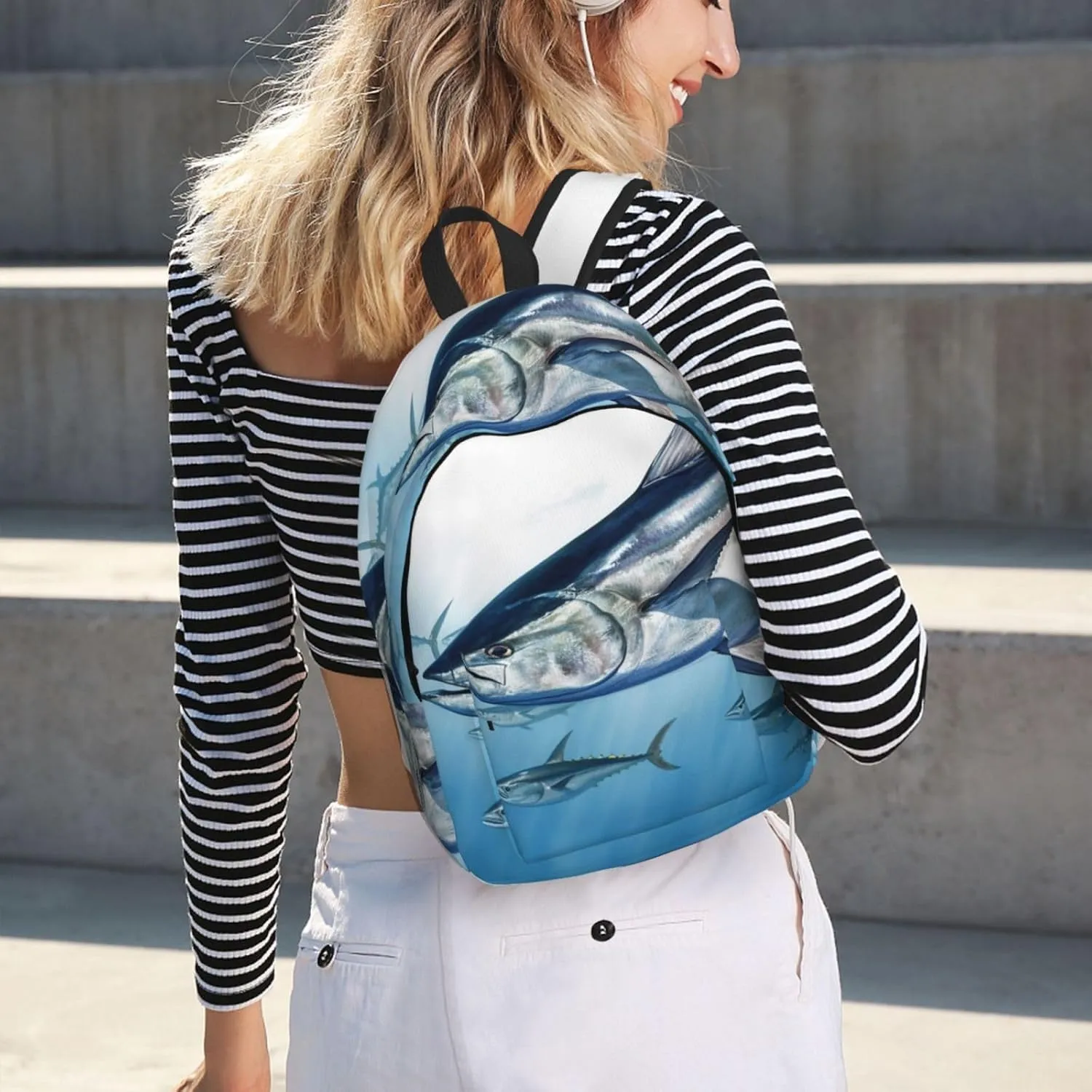 Canvas Backpack Bluefin Tuna Thunnus Travel Laptop Backpack Casual Daypack Carry On Rucksack for Men Women Medium