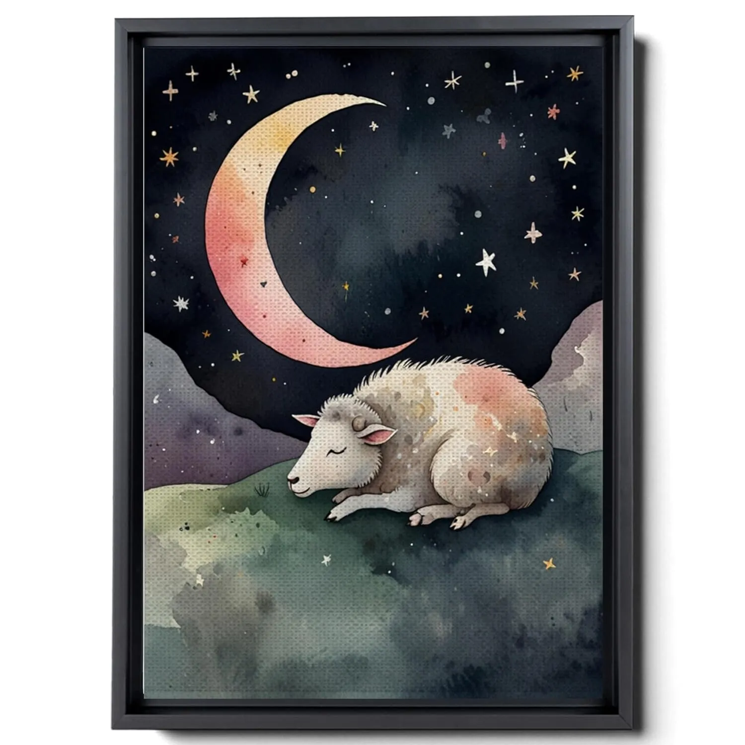 Canvas Print Baby Lamb Sleepy Sheep And Star Moon Gray Decor Decor Lambs Wall Art Sheep Moon And Cloud Wall Art Clouds Art Print Clouds Art Decor Canvas, Wall