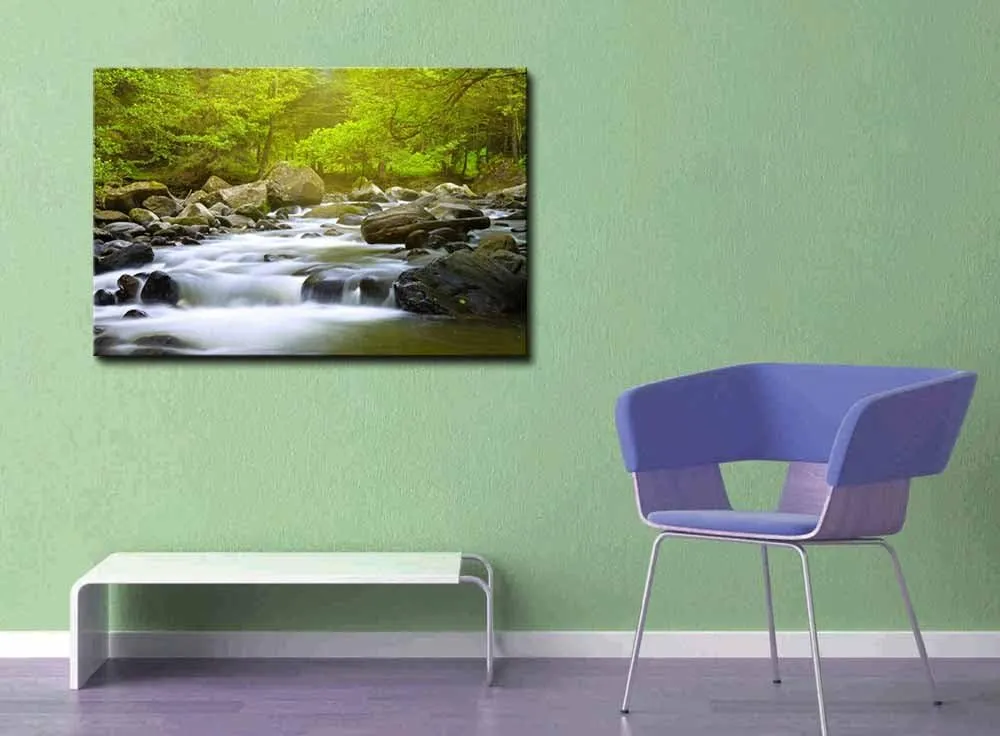 Canvas Prints Wall Art - Mountain River in The Wood | Modern Home Deoration/Wall Art Giclee Printing Wrapped Canvas Art Ready to Hang - 16" x 24"