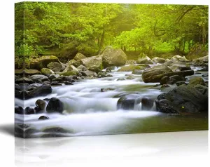 Canvas Prints Wall Art - Mountain River in The Wood | Modern Home Deoration/Wall Art Giclee Printing Wrapped Canvas Art Ready to Hang - 16" x 24"