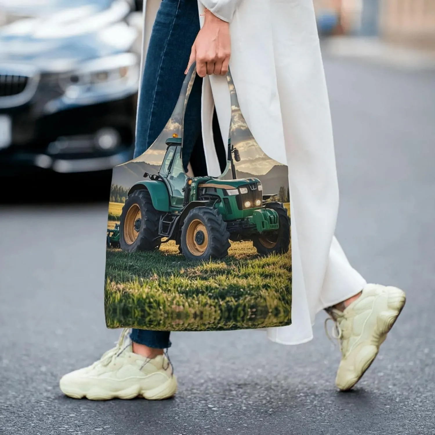 Canvas Tote Bag Lightweight Reusable Grocery Shopping Bag Tractor farm Handbag for Women Men