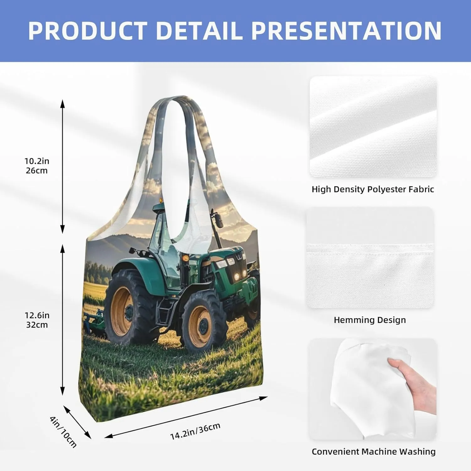 Canvas Tote Bag Lightweight Reusable Grocery Shopping Bag Tractor farm Handbag for Women Men