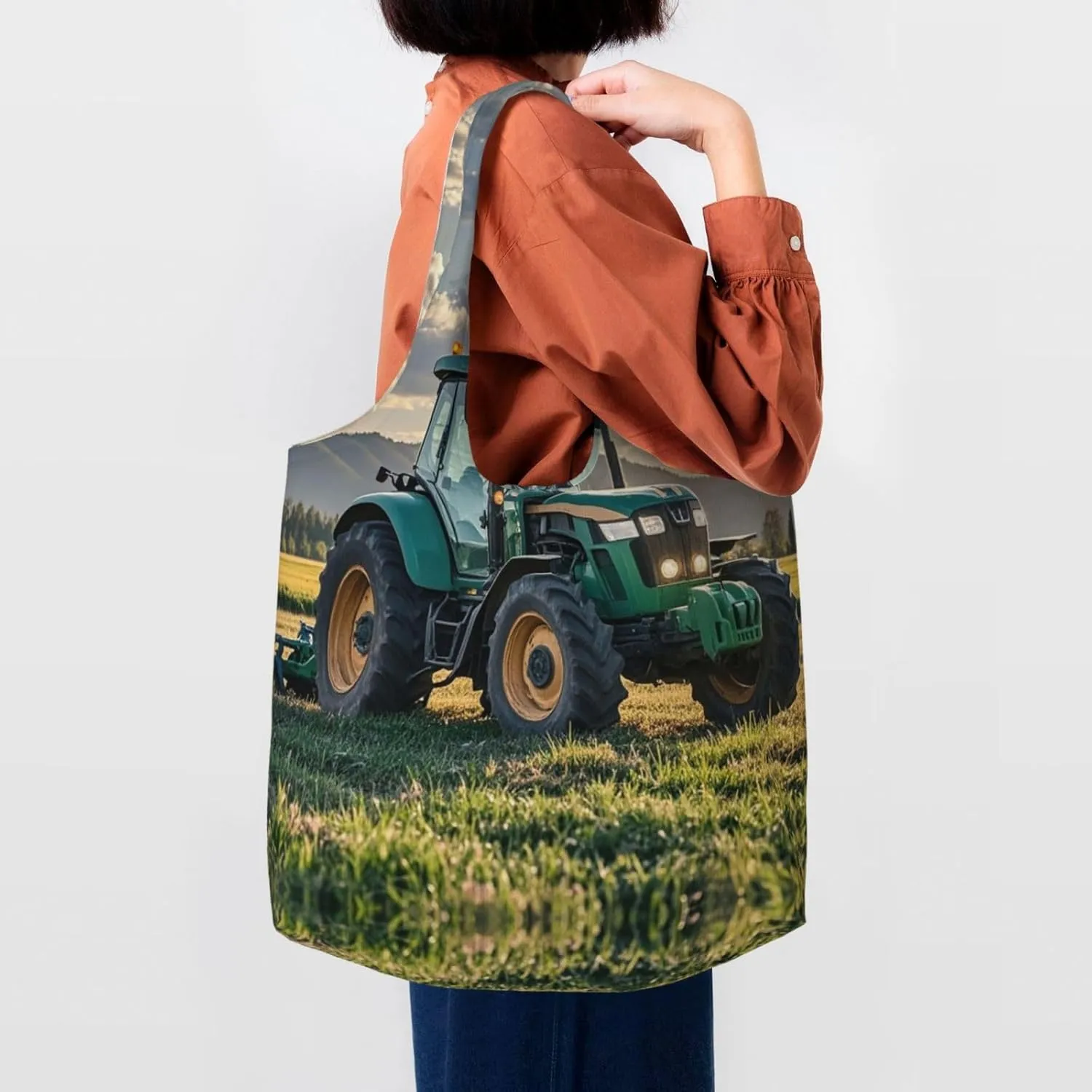 Canvas Tote Bag Lightweight Reusable Grocery Shopping Bag Tractor farm Handbag for Women Men