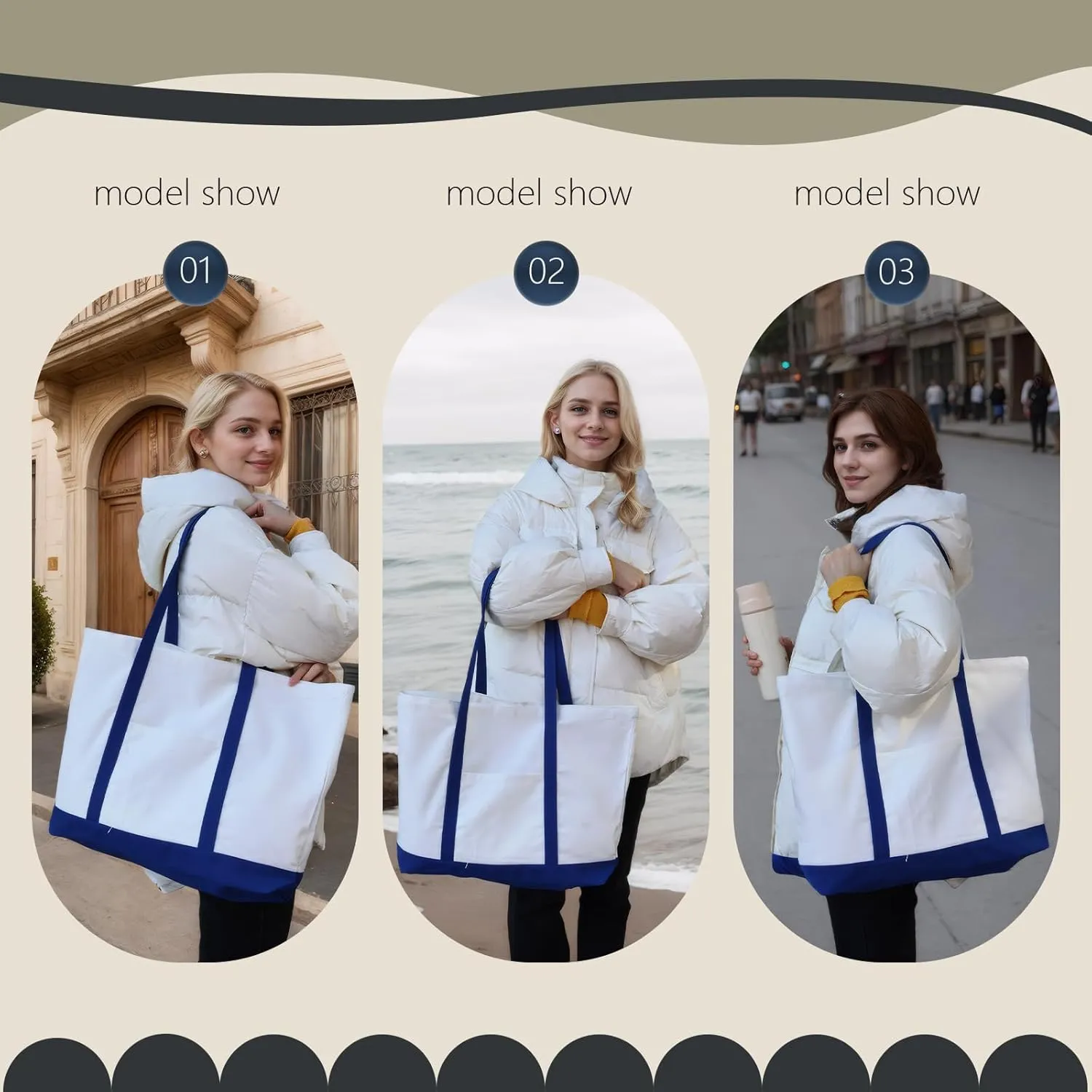 Canvas Tote Bag with External Pocket Extra Large Canvas Tote Bag Heavy Duty Grocery Shopping Bags Weekender Bag