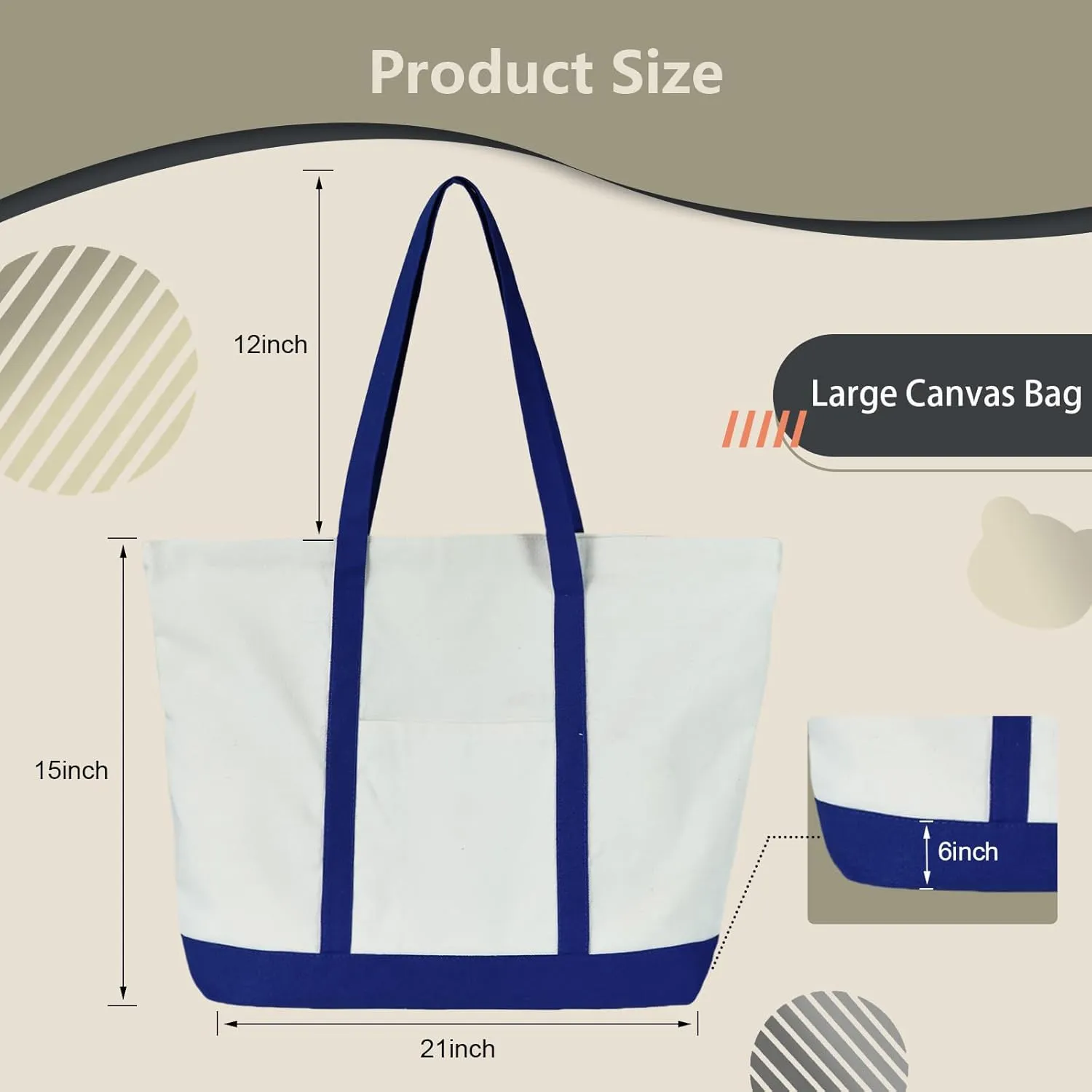 Canvas Tote Bag with External Pocket Extra Large Canvas Tote Bag Heavy Duty Grocery Shopping Bags Weekender Bag