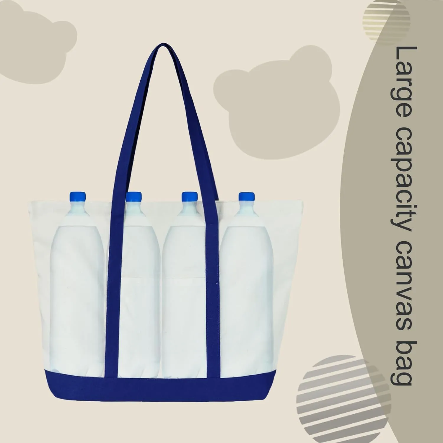 Canvas Tote Bag with External Pocket Extra Large Canvas Tote Bag Heavy Duty Grocery Shopping Bags Weekender Bag