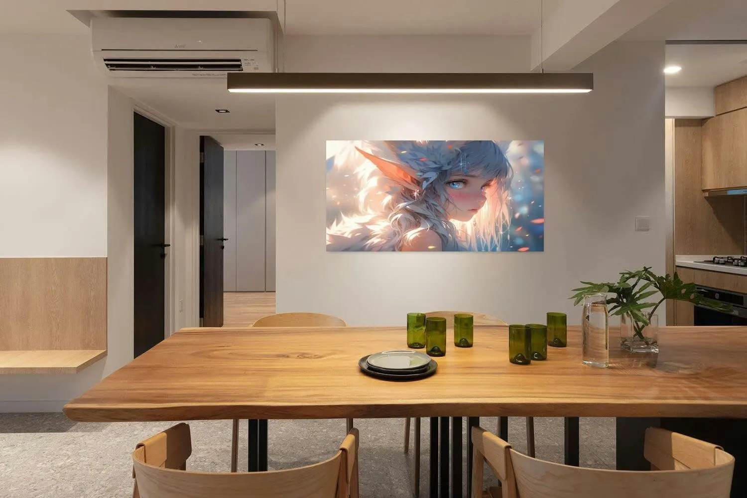 Canvas Wall Art for Living Room Bedroom cute and beautiful female elf catlike ears Japanese Anime Style Big Large Wall Art Decor Framed Painting Wall Pictures Prints Artwork Office
