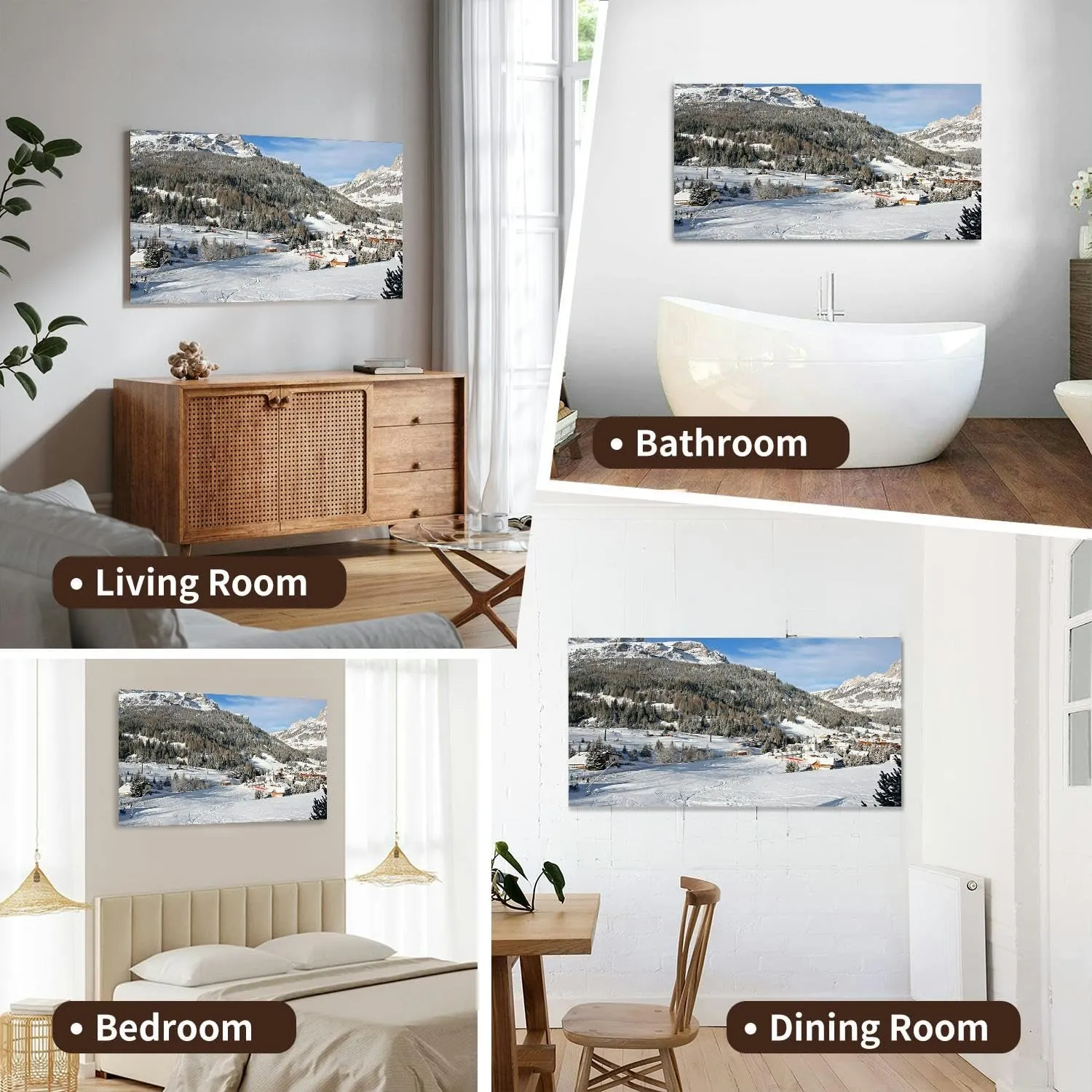 Canvas Wall Art for Living Room Bedroom Winter Landscape Dolomites Ski Tracks and Alpine Village Big Large Wall Art Decor Framed Painting Wall Pictures Prints Artwork Office