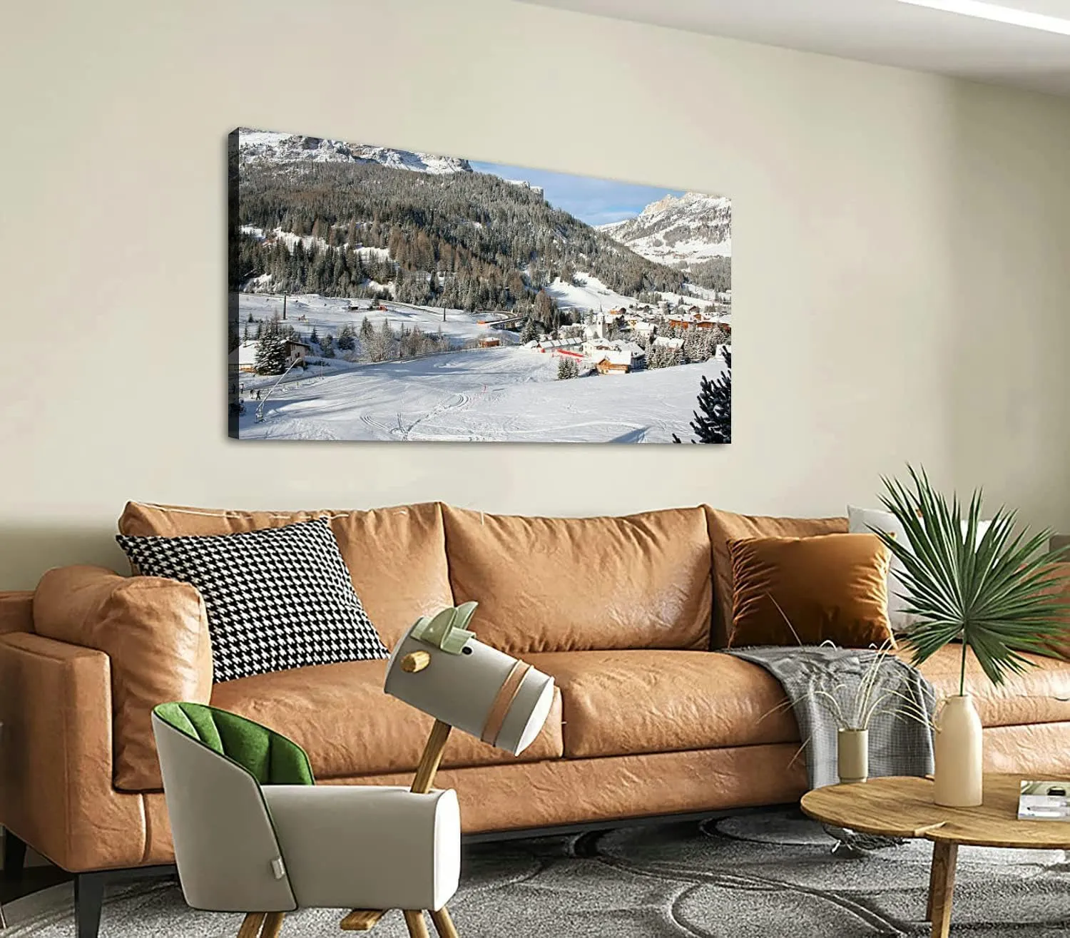 Canvas Wall Art for Living Room Bedroom Winter Landscape Dolomites Ski Tracks and Alpine Village Big Large Wall Art Decor Framed Painting Wall Pictures Prints Artwork Office