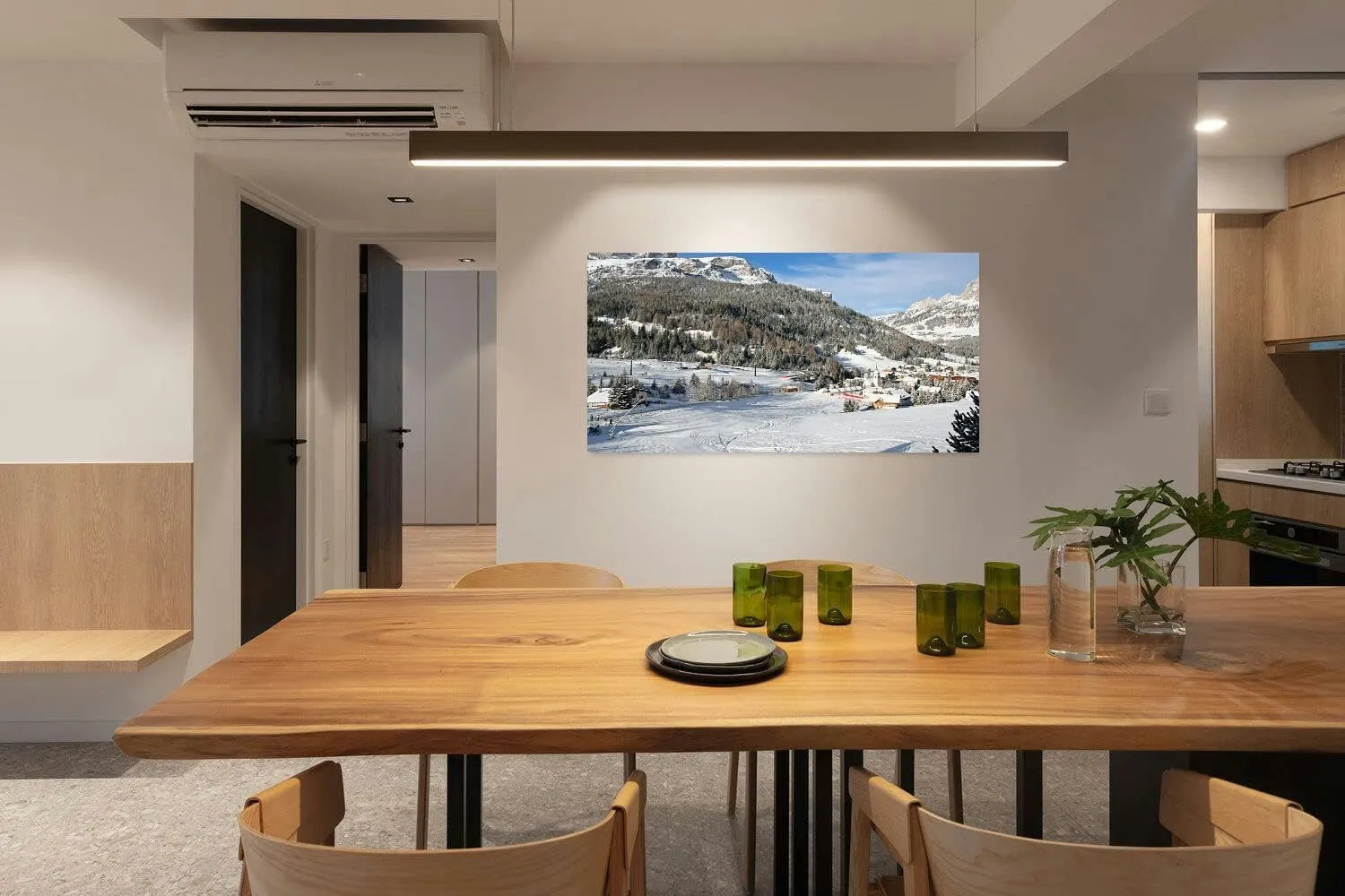 Canvas Wall Art for Living Room Bedroom Winter Landscape Dolomites Ski Tracks and Alpine Village Big Large Wall Art Decor Framed Painting Wall Pictures Prints Artwork Office
