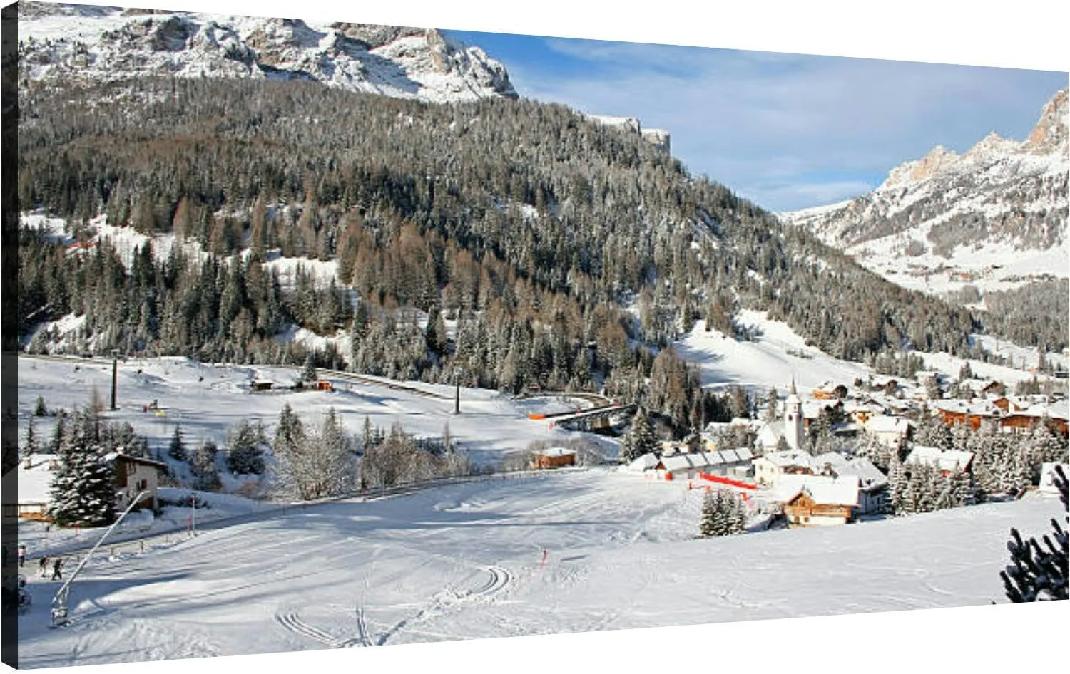 Canvas Wall Art for Living Room Bedroom Winter Landscape Dolomites Ski Tracks and Alpine Village Big Large Wall Art Decor Framed Painting Wall Pictures Prints Artwork Office
