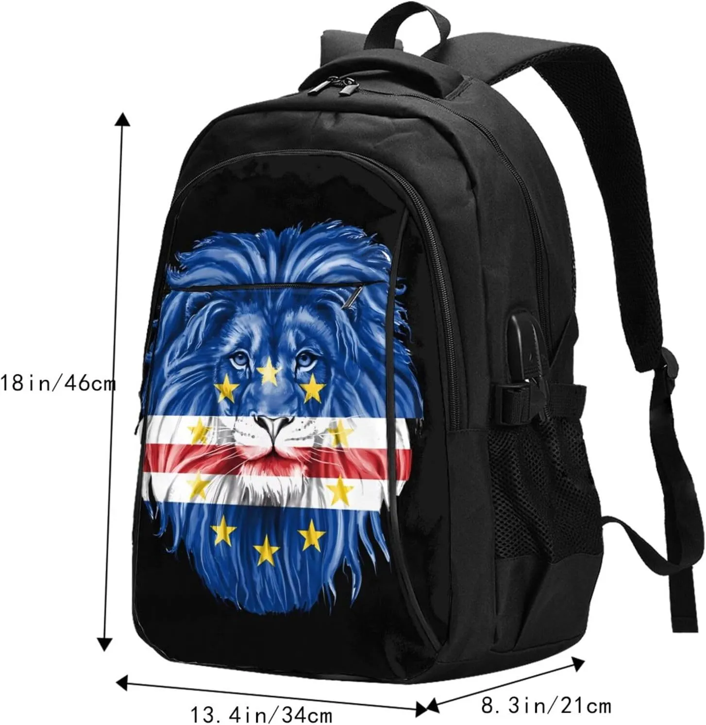 Cape Verde Lion Flag Travel Backpacks Casual Backpack Large Capacity Laptop Rucksack Luggage Daypacks with USB Charging Port Multi-Pockets Bags for Hiking