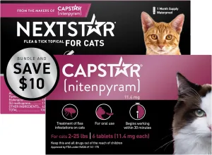 CAPSTAR Flea Treatment for Cats 2-25 lbs (6 Doses)   NEXTSTAR Flea and Tick Prevention for Cats Over 3.5 lbs (1 Dose) Bundle