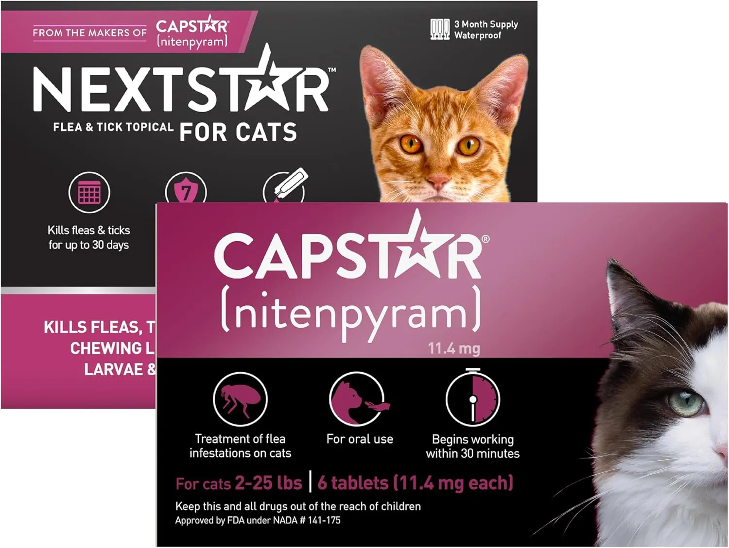 CAPSTAR Flea Treatment for Cats 2-25 lbs (6 Doses)   NEXTSTAR Flea and Tick Prevention for Cats Over 3.5 lbs (3 Doses) Bundle