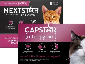 CAPSTAR Flea Treatment for Cats 2-25 lbs (6 Doses)   NEXTSTAR Flea and Tick Prevention for Cats Over 3.5 lbs (3 Doses) Bundle
