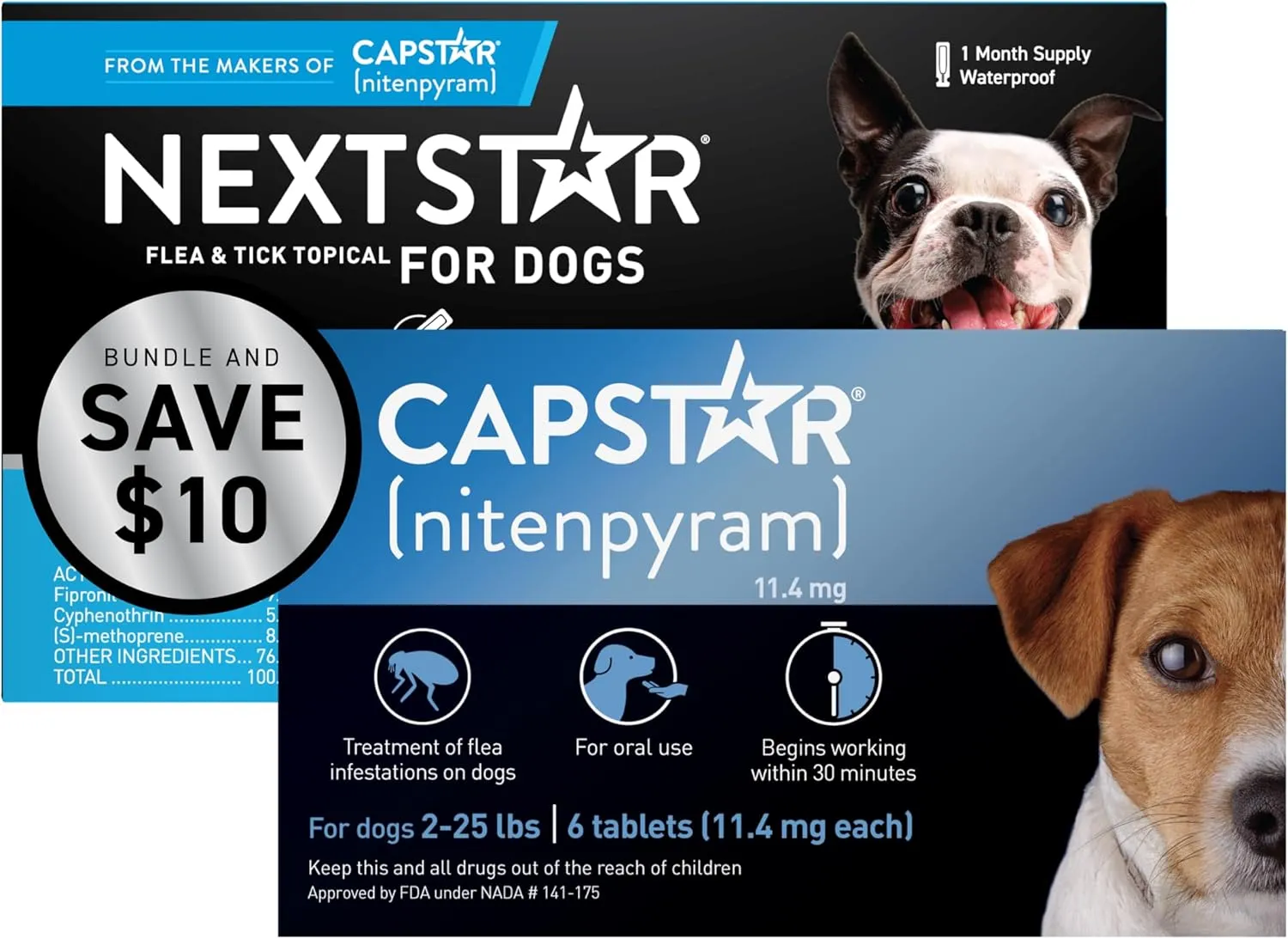 CAPSTAR Flea Treatment for Dogs 2-25 lbs (6 Doses)   NEXTSTAR Flea and Tick Prevention for Small Dogs 5-22 lbs (1 Dose) Bundle