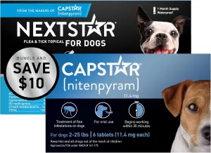 CAPSTAR Flea Treatment for Dogs 2-25 lbs (6 Doses)   NEXTSTAR Flea and Tick Prevention for Small Dogs 5-22 lbs (1 Dose) Bundle
