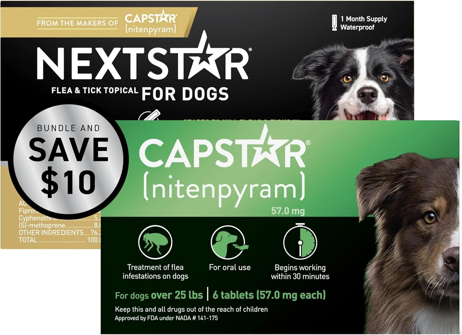 CAPSTAR Flea Treatment for Dogs Over 25 lbs (6 Doses)   NEXTSTAR Flea and Tick Prevention for Medium Dogs 23-44 lbs (1 Dose) Bundle