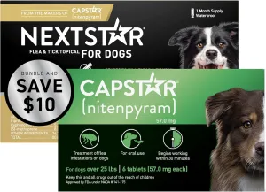 CAPSTAR Flea Treatment for Dogs Over 25 lbs (6 Doses)   NEXTSTAR Flea and Tick Prevention for Medium Dogs 23-44 lbs (1 Dose) Bundle