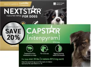 CAPSTAR Flea Treatment for Dogs Over 25 lbs (6 Doses)   NEXTSTAR Flea and Tick Prevention for Medium Dogs 23-44 lbs (3 Doses) Bundle