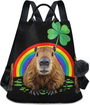 Capybara Clover Backpack for Women Anti Theft Large Fashion Travel Shoulder Bag Purse Rucksack Lightweight
