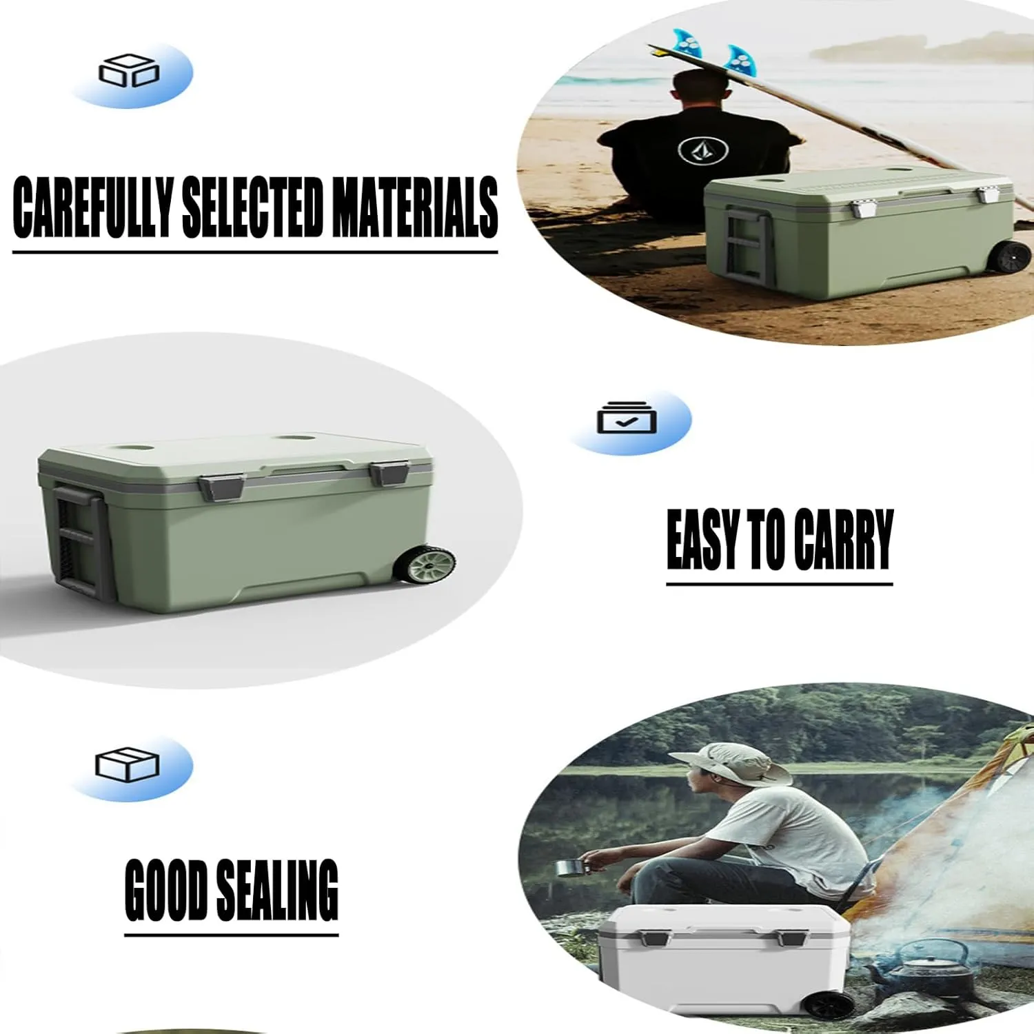 Car Camping Coolers for Vauxhall Mokka/Movano/Viva/Vivaro/VXR8/Zafira/Cavalier, Waterproof Portable Cooler, Leak Proof Picnic Insulated Bag, Ultra-Light Premium Ice Chest Box,A-Green-70L