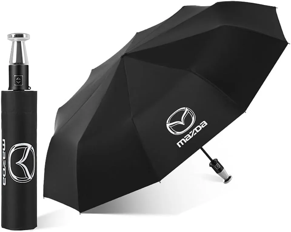 Car Folding Umbrella with for Mazda Biante 2008-2018 Logo,Automatic Open/Close Lightweight Portable Parasol Outdoor Travel Umbrella Folding Travel Umbrella