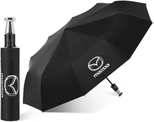 Car Folding Umbrella with for Mazda Biante 2008-2018 Logo,Automatic Open/Close Lightweight Portable Parasol Outdoor Travel Umbrella Folding Travel Umbrella