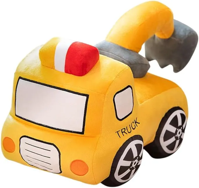Car Plush Toy Soft Stuffed Car Plush Pillow Toy CuteTractor Cartoon Throw Pillow Plushie Gifts for Kids Birthday Christmas Party (Excavator)