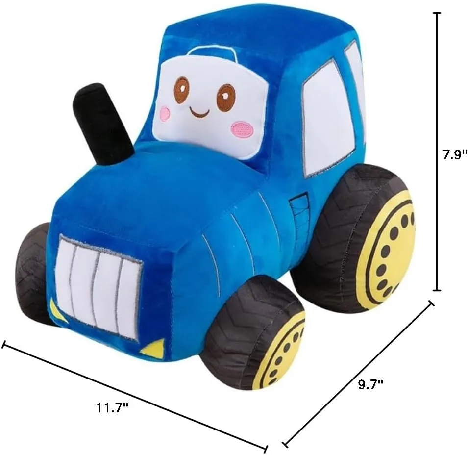 Car Plush Toy Soft Stuffed Car Plush Pillow Toy CuteTractor Cartoon Throw Pillow Plushie Gifts for Kids Birthday Christmas Party (Tractor Blue)
