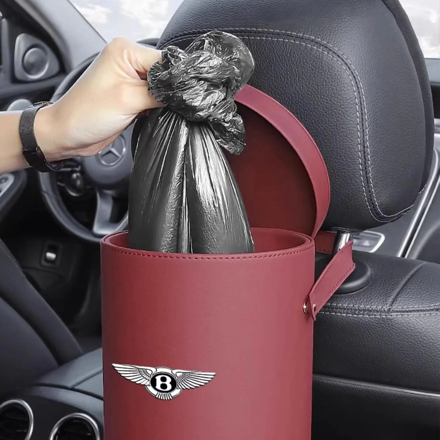 Car Trash Can for Bentley Continental GT Speed/Continental Supersports 2003-2018 Car Storage Bag Multifunction Car Organiser Car & Desktop Trash Cans Car Accessories,Black