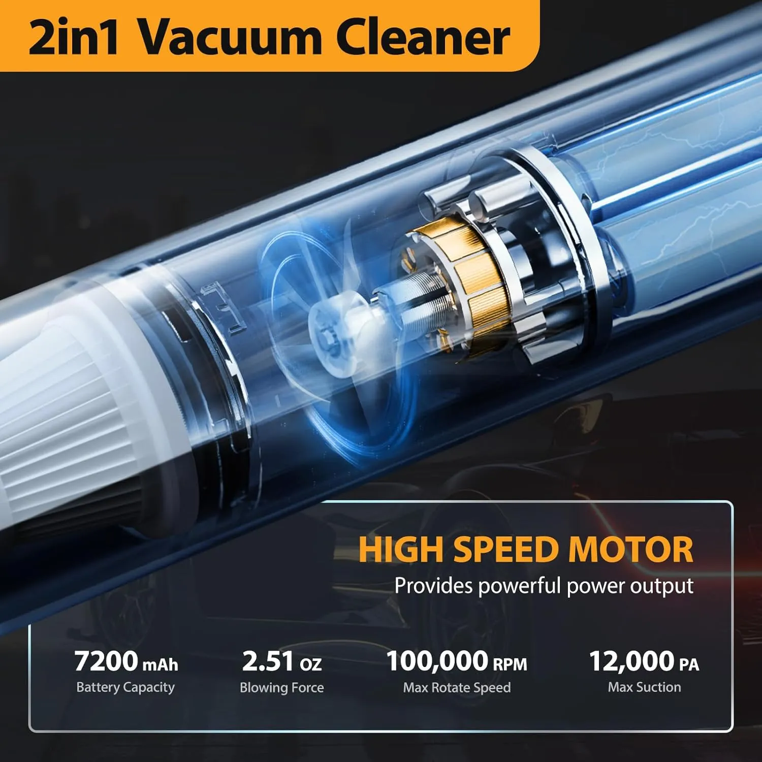 Car Vacuum Cleaner Cordless: 3 in 1 Powerful Handheld Vacuum & Air Duster, 12000PA Lightweight Mini Portable Rechargeable Hand Held Hoover Suitable for Cleaning Office Cars Homes Pets Hair