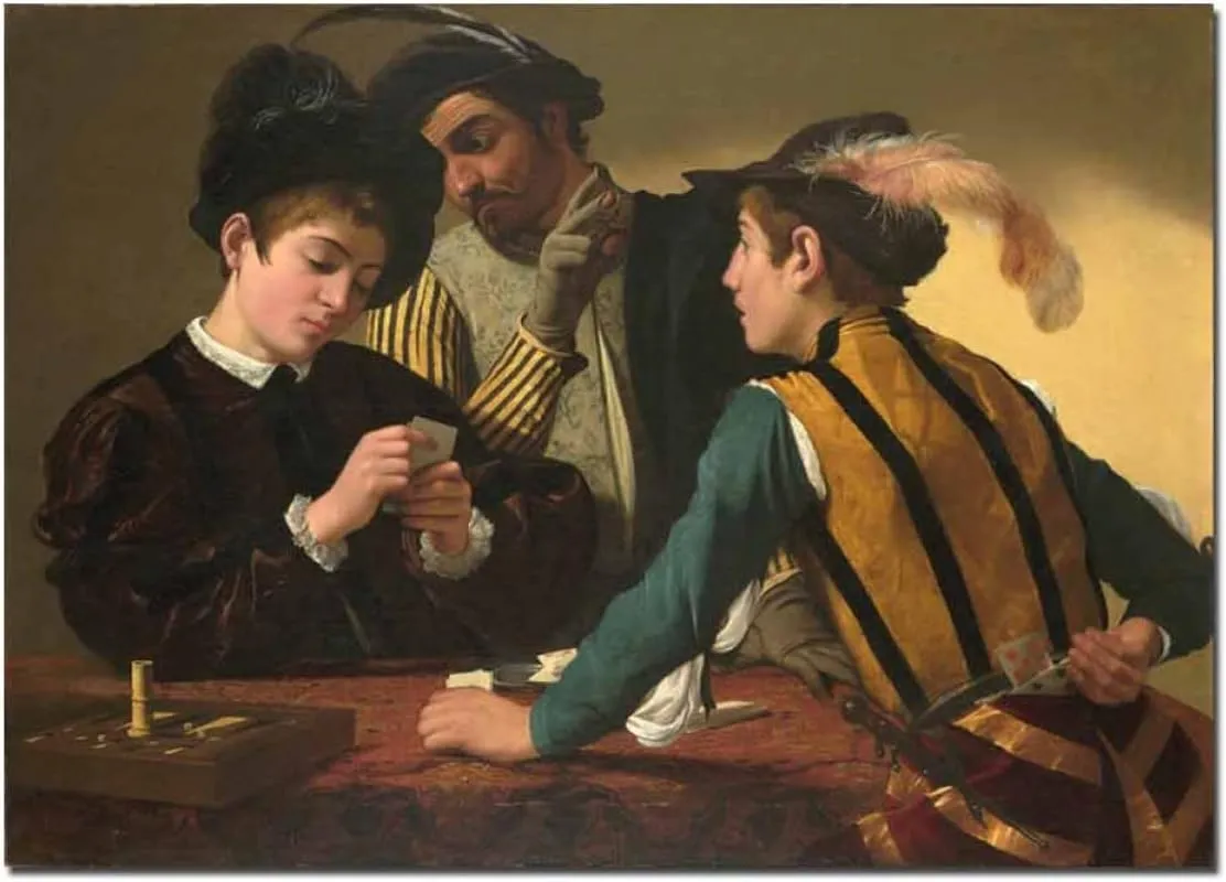 Caravaggio-Cardsharps Canvas Wall Art Poster Home Decor (45x63cm 18"x25",Unframed)