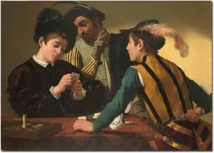 Caravaggio-Cardsharps Canvas Wall Art Poster Home Decor (45x63cm 18"x25",Unframed)