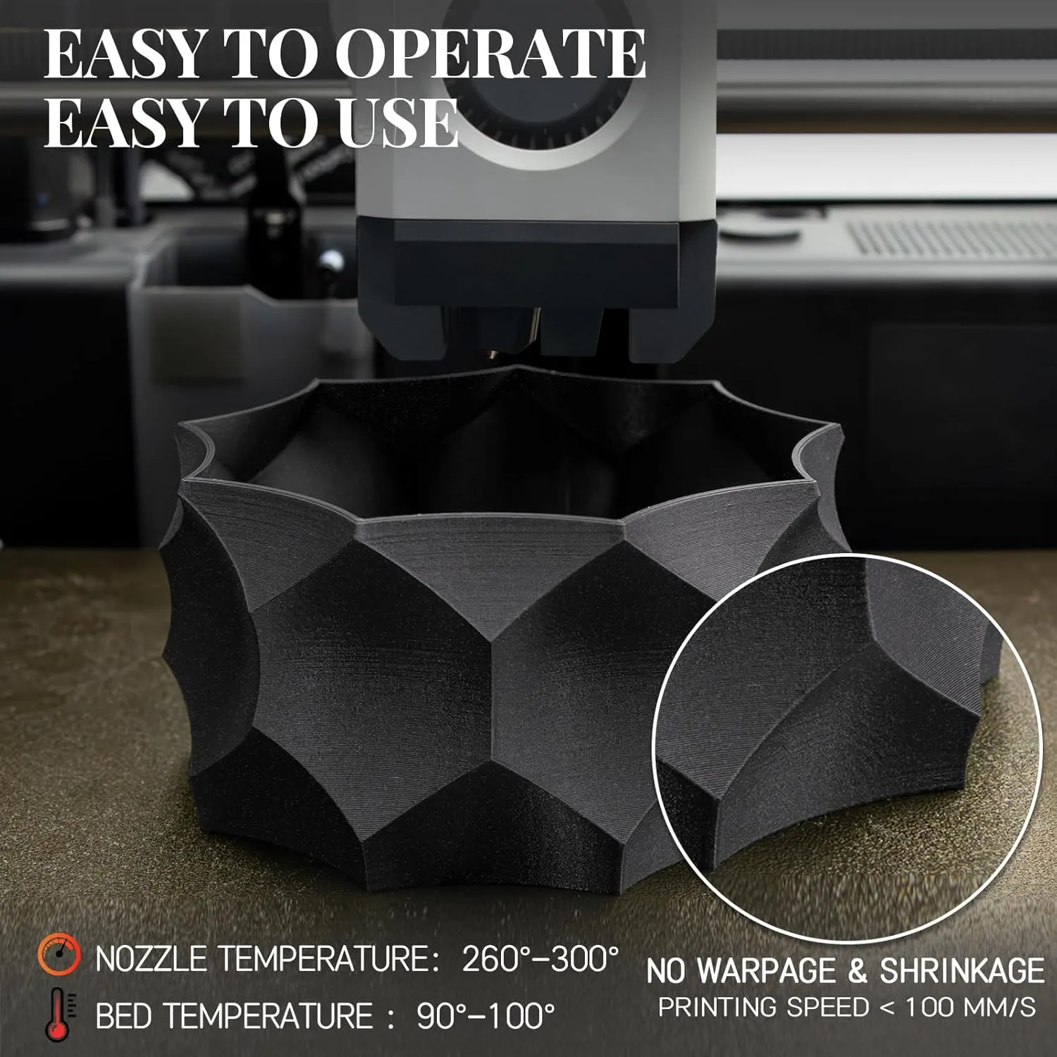 Carbon Fiber PET Filament 1.75mm, TINMORRY PET-CF 3D Printing Filament with Exceptional Thermal Resistance and Mechanical Properties, Compatible with Bambu FDM 3D Printers, 500g 1 Spool, Matt Black