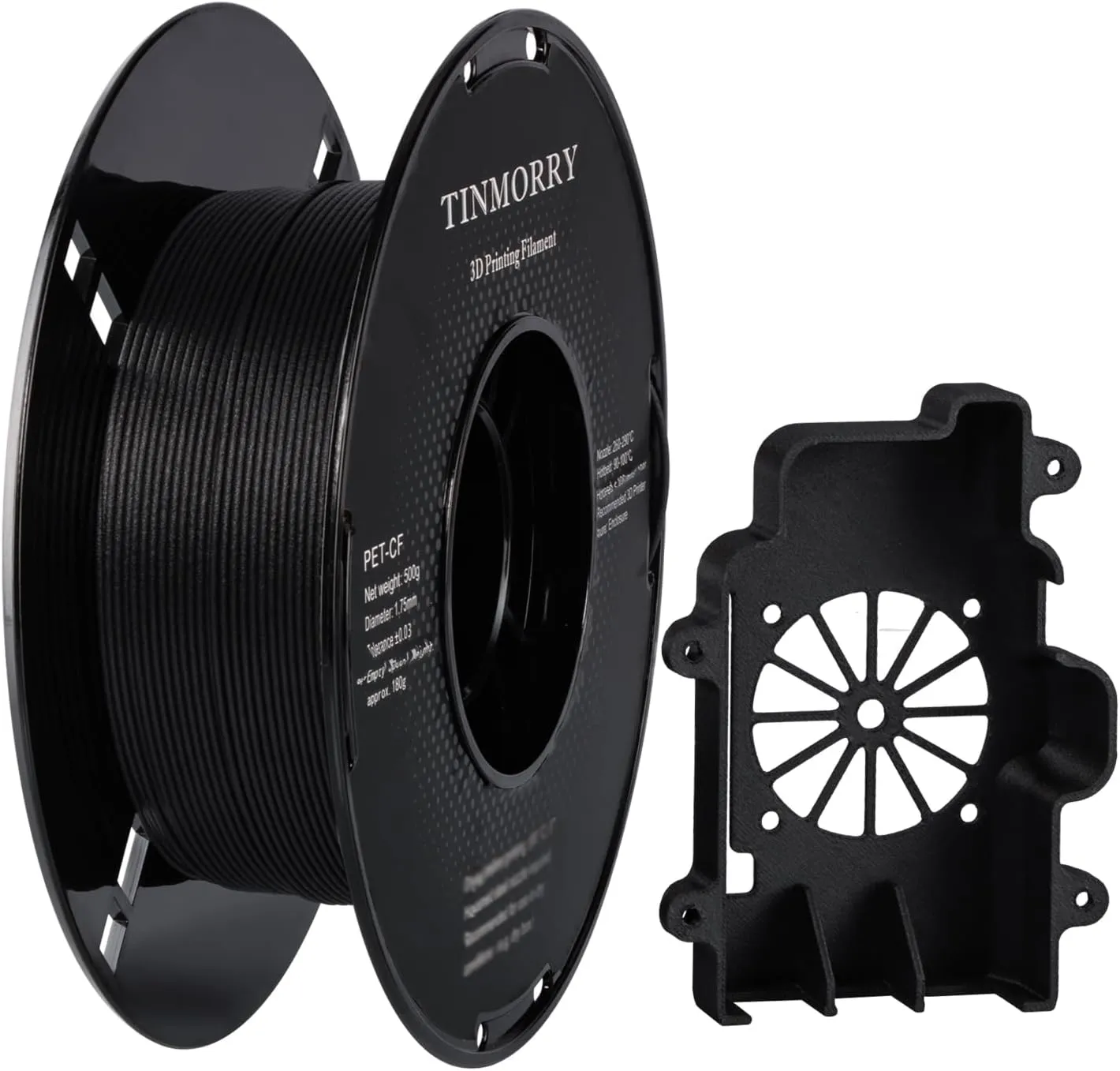 Carbon Fiber PET Filament 1.75mm, TINMORRY PET-CF 3D Printing Filament with Exceptional Thermal Resistance and Mechanical Properties, Compatible with Bambu FDM 3D Printers, 500g 1 Spool, Matt Black