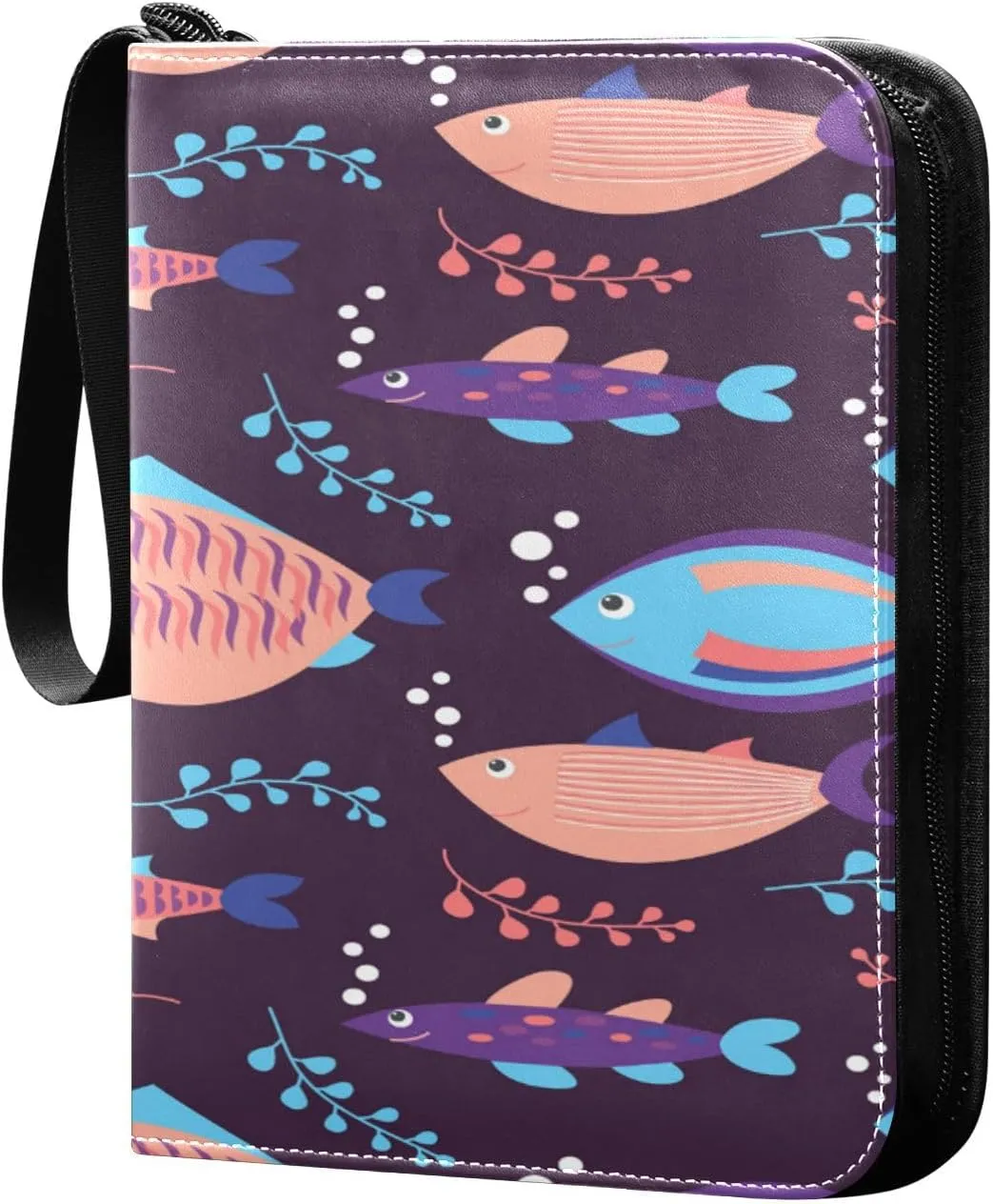 Card Binder 4 Pocket, Trading Card Binder Holder Fits 400 Cards with 50 Sleeves, Card Collection Binder Album Book Holder for Baseball Football Games Cards, Swimming Fishes