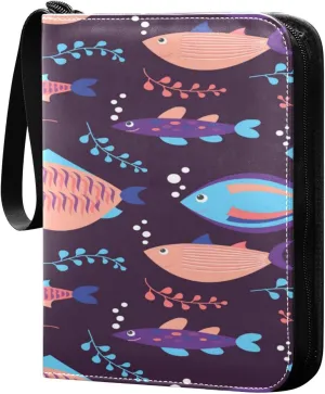 Card Binder 4 Pocket, Trading Card Binder Holder Fits 400 Cards with 50 Sleeves, Card Collection Binder Album Book Holder for Baseball Football Games Cards, Swimming Fishes