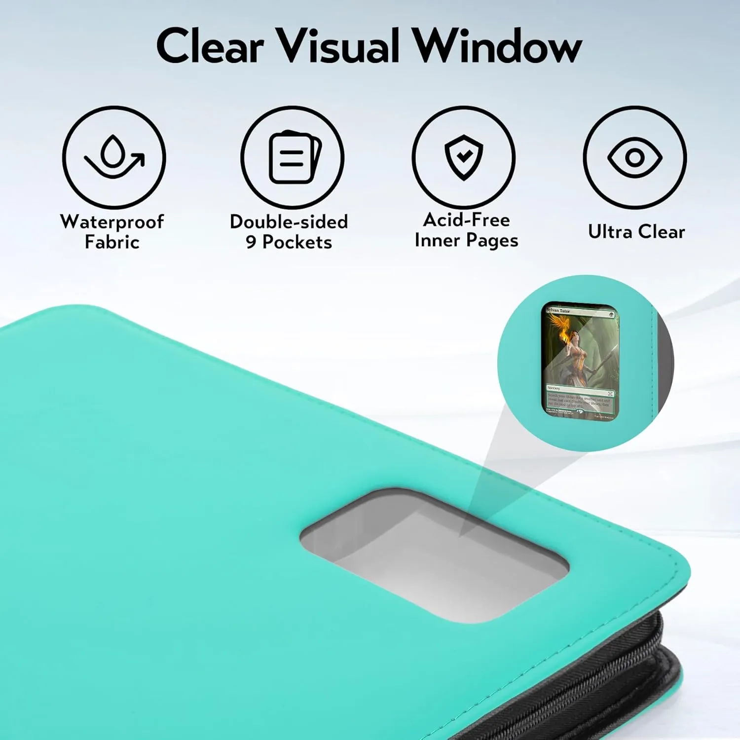 Card Binder 9 Pocket with Clear Window Design, 720 Double Sided Pocket PU Collection Binder, Card Albums for MTG, TCG, and Sports Cards(Sky Blue)