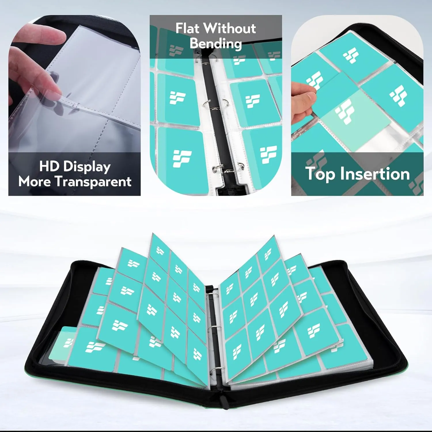 Card Binder 9 Pocket with Clear Window Design, 720 Double Sided Pocket PU Collection Binder, Card Albums for MTG, TCG, and Sports Cards(Sky Blue)