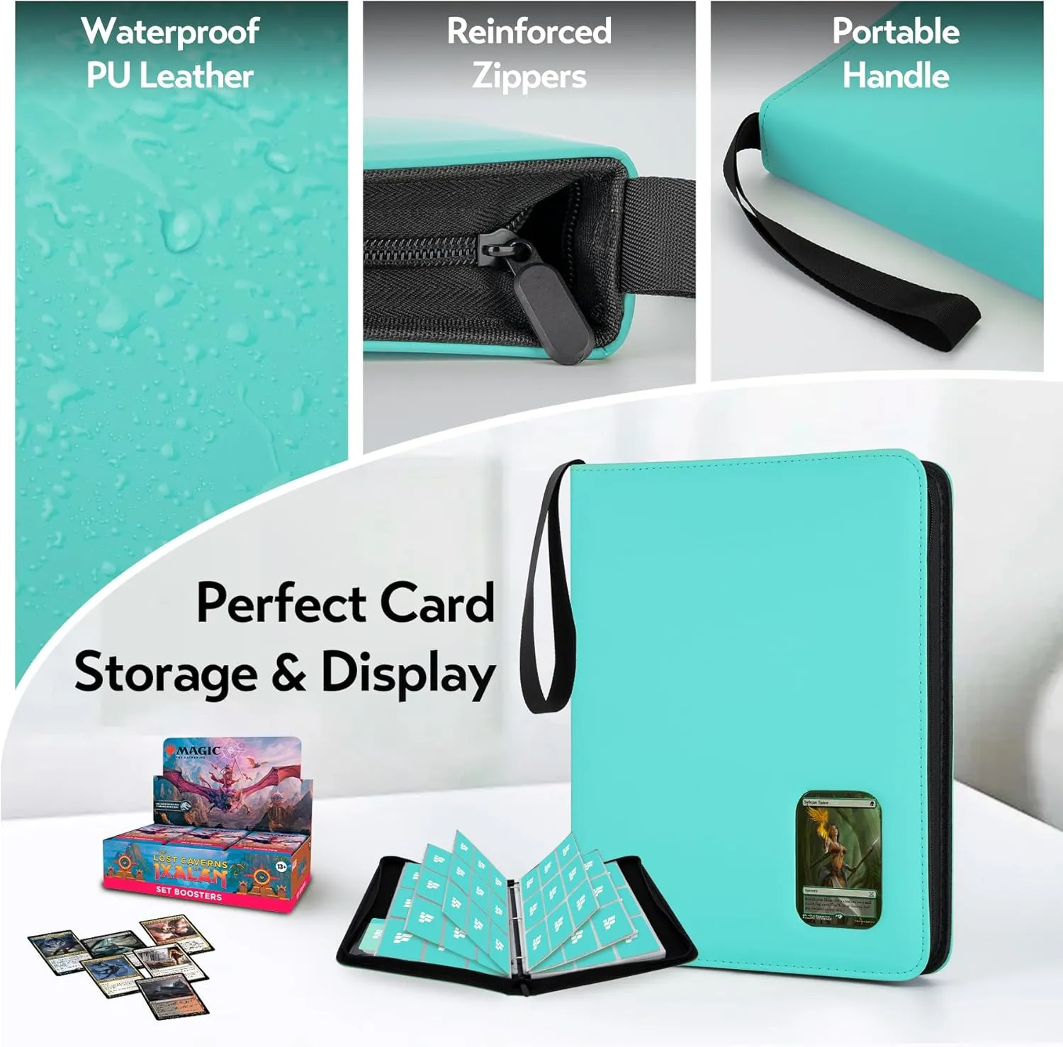 Card Binder 9 Pocket with Clear Window Design, 720 Double Sided Pocket PU Collection Binder, Card Albums for MTG, TCG, and Sports Cards(Sky Blue)