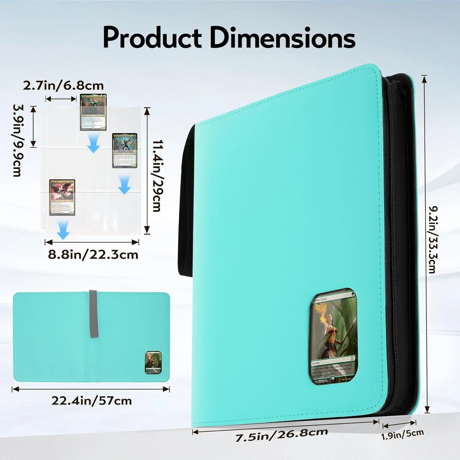 Card Binder 9 Pocket with Clear Window Design, 720 Double Sided Pocket PU Collection Binder, Card Albums for MTG, TCG, and Sports Cards(Sky Blue)