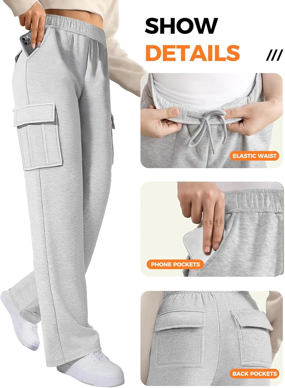 Cargo Sweatpants for Women Fleece Jogger Pants Casual Baggy Trousers Athletic Long Sweat Pants with Pockets Trendy