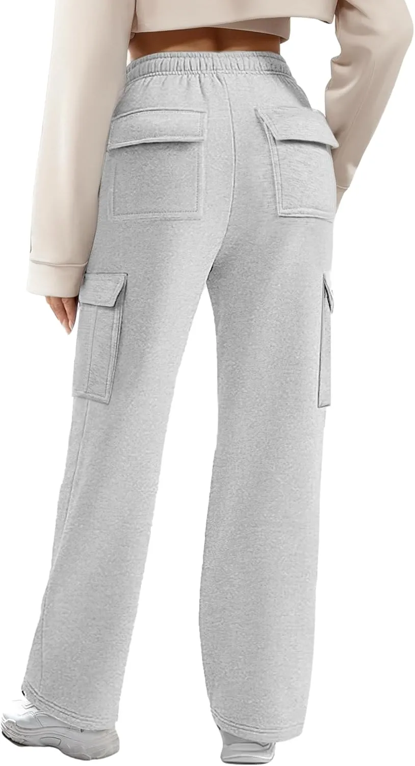 Cargo Sweatpants for Women Fleece Jogger Pants Casual Baggy Trousers Athletic Long Sweat Pants with Pockets Trendy
