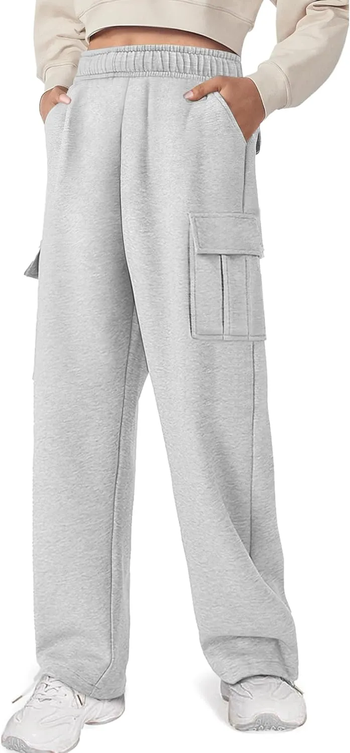 Cargo Sweatpants for Women Fleece Jogger Pants Casual Baggy Trousers Athletic Long Sweat Pants with Pockets Trendy