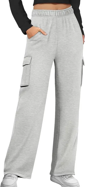 Cargo Sweatpants for Women Fleece Jogger Pants Casual Baggy Trousers Athletic Long Sweat Pants with Pockets Trendy
