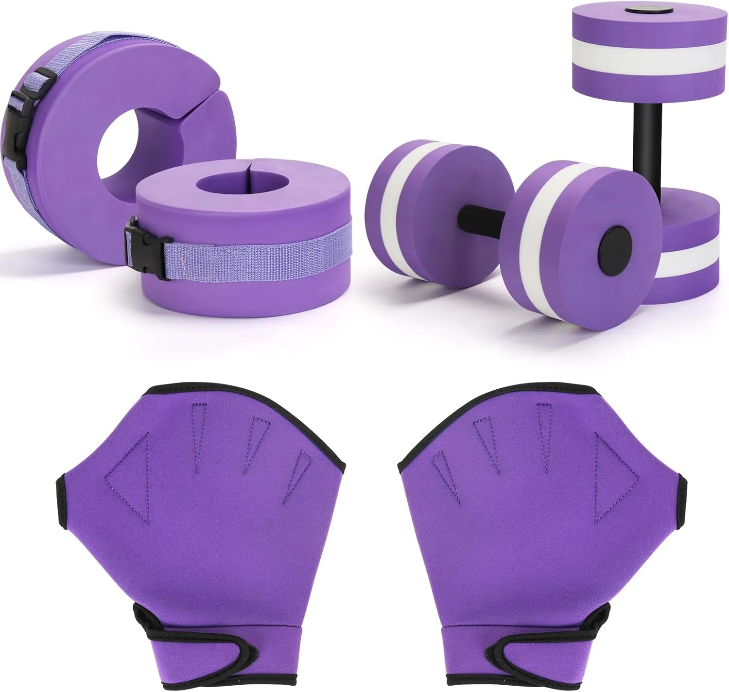 Carperipher Water Aerobics Set for Aquatic Exercise, Pool Fitness Equipment Foam Water Dumbbell Set, New Upgrade Aquatic Dumbbells and Foam Swim Aquatic Cuffs, Water Workout Fitness Tool（Purple）