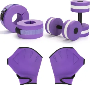 Carperipher Water Aerobics Set for Aquatic Exercise, Pool Fitness Equipment Foam Water Dumbbell Set, New Upgrade Aquatic Dumbbells and Foam Swim Aquatic Cuffs, Water Workout Fitness Tool（Purple）
