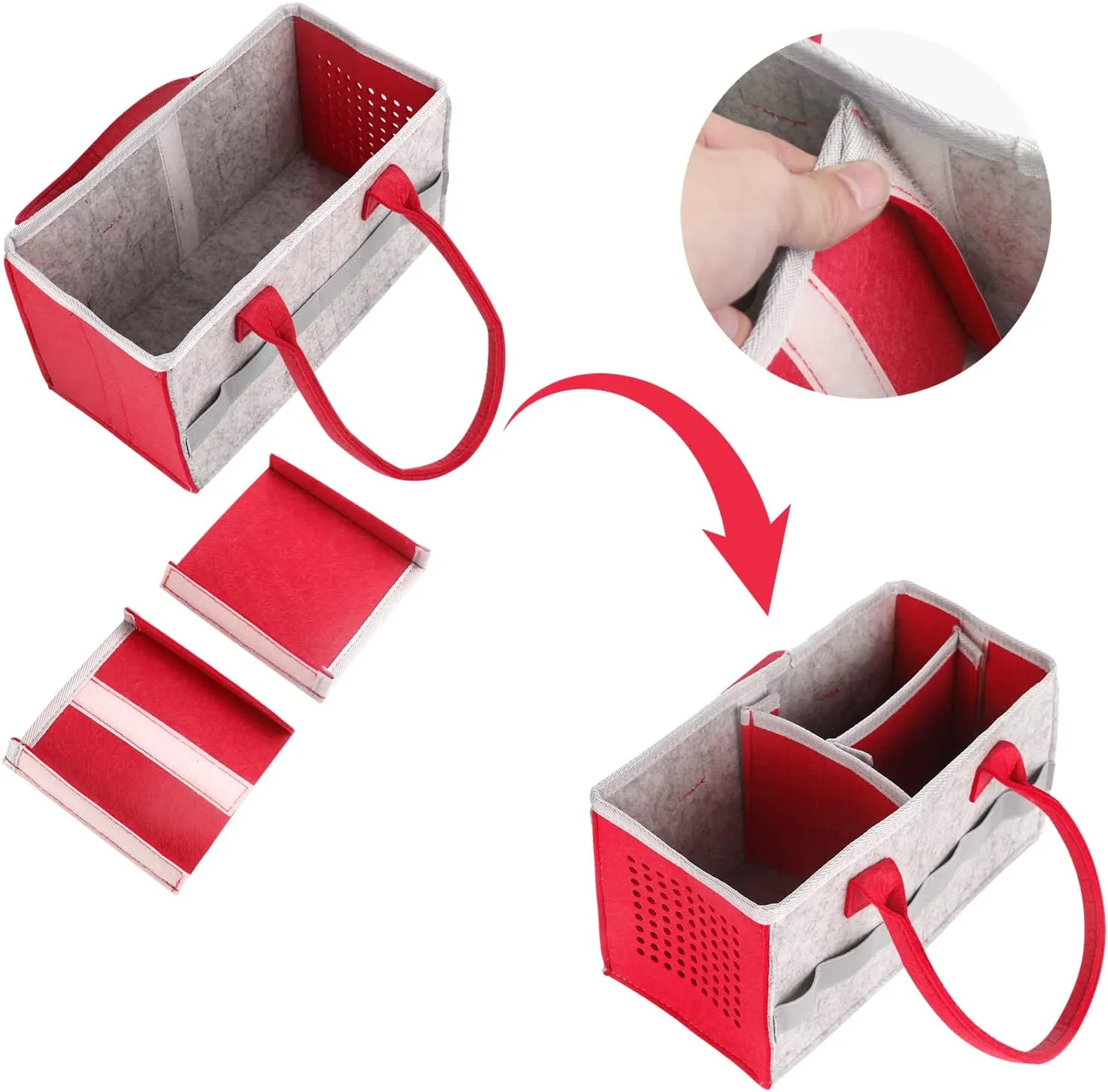 Carrying Bag Case for Toniebox Starter Set and Tonies Figurines, Home Outdoor Hand Storage Travel Felt Bag for Toniebox Accessories Protective Cover Organiser (Gray Red)