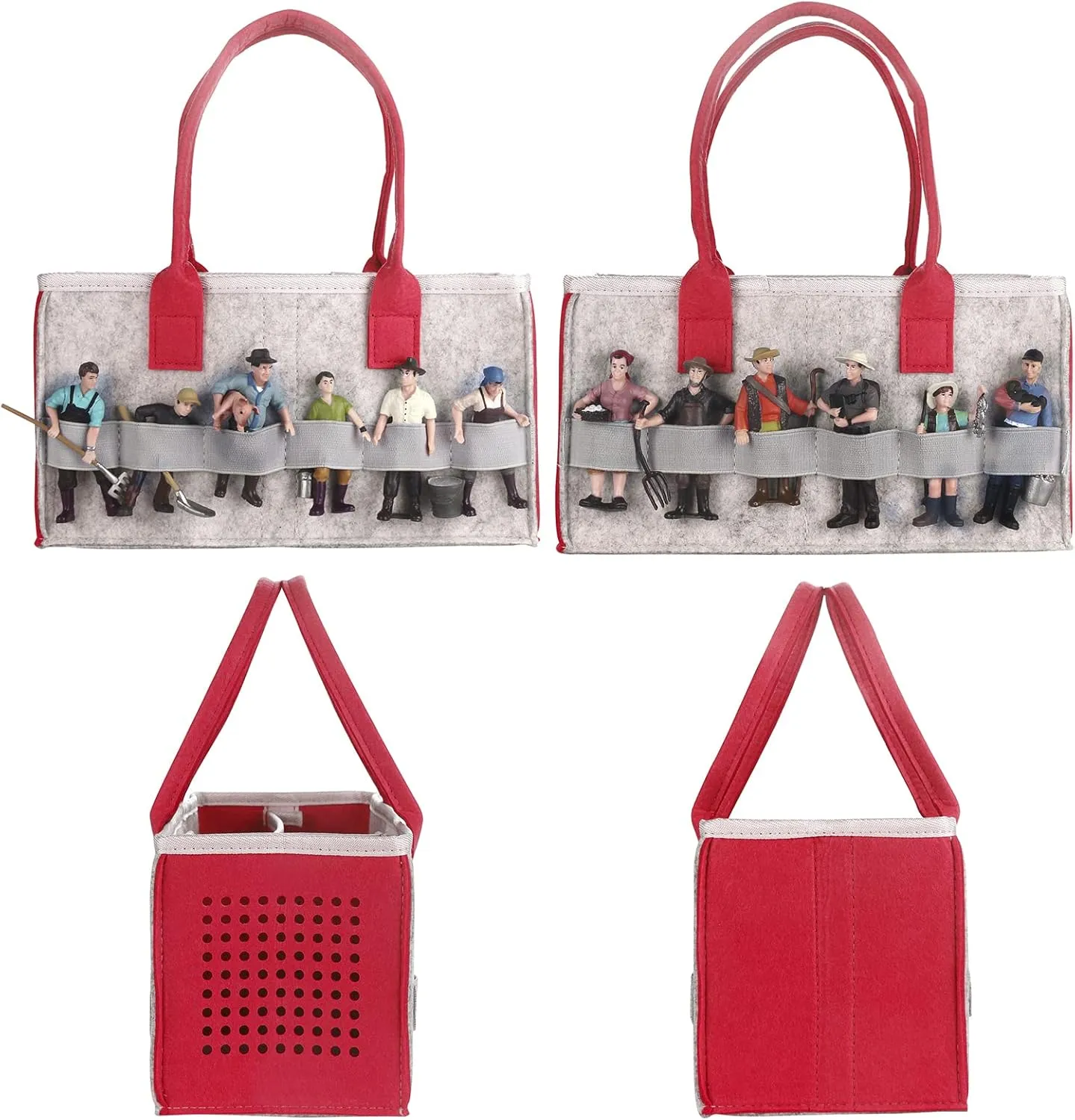 Carrying Bag Case for Toniebox Starter Set and Tonies Figurines, Home Outdoor Hand Storage Travel Felt Bag for Toniebox Accessories Protective Cover Organiser (Gray Red)